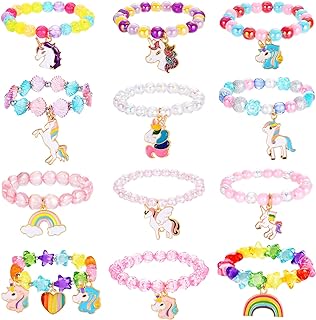 12 Pieces Colorful Unicorn Bracelet Unicorn Beads Bracelets Rainbow Unicorn Beaded Bracelet Cute Friendship Stretchy Costume Jewelry Set for Birthday Party Favors