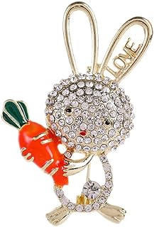 Women's Crystal Embellished Gold-Plated LOVE Rabbit & Carrot Brooch with Pin Clasp - Vintage Style Animal Design Jewelry Accessory for Fashionable Outfits - Ideal Gift for Girls & Women