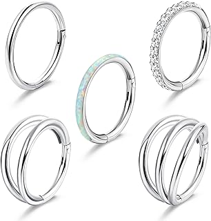 Surgical Steel Segment Nose Ring Set with Cubic-Zirconia for Women and Men | Hoop, Septum, Cartilage Designs in 18G and 16G