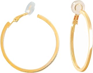 FAN&LOUIS Clip On Earrings Women Gold Hoop 14K Real Gold Plated Women's Large Clip-On Earrings Non Pierced Piercing for Women Teens