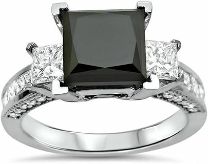 ANGEL SALES 2.50 Ct Princess Cut Black Diamond Solitaire Ring Engagement Wedding Band Ring For Girls & Women's 14K White Gold Plated