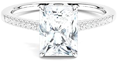 2.50 CT Radiant Cut Moissanite Engagement Rings Solid 14K White Gold/925 Sterling Silver Hidden Halo Ring For Women Wedding Ring
