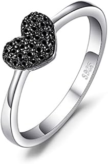 JewelryPalace Love Heart Genuine Black Spinel Rings for Her, 14K White Gold 925 Sterling Silver Promise Ring for Women, Natural Gemstone jewelry Sets Rings