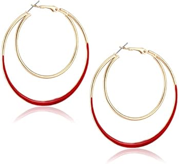 Hoop Earrings for Women Statement Double Circle Earrings Geometric Glazed Layers Oval Drop Dangle Earrings