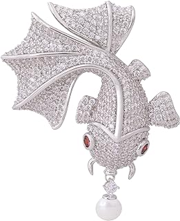 Silver-plated Brass Women's Brooch with Cubic Zirconia & Austrian Crystal, 3D Undersea Goldfish Whale Design - Perfect for Evening Wear, Casual, or Special Occasion Gifts