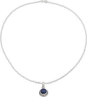 Spring-Ring-Clasp Blue Lapis Lazuli Globe Pendant Necklace on Sterling Silver Chain, Handmade in India for Women, Round Blue Birthstone Design