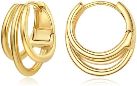 Small Chunky Gold Hoop Earrings for Women Hypoallergenic 925 Sterling Silver Post Lightweight 14k Gold Plated Thick Hoop Earrings for Girls