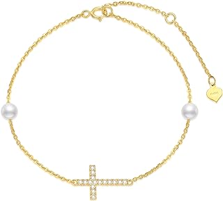 SISGEM 10k Gold Created Moissanite Cross Anklets for Women, Religious Ankle Bracelet Jewelry Comfirmation Gifts for Her, 9.4-11 inch