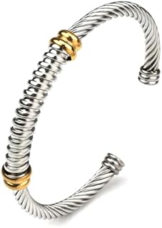 Stainless Steel Twisted Cable Cuff Bracelet with Easy-Hook Clasp for Women, Designer-Inspired, Adjustable, Elegant - Dorriss