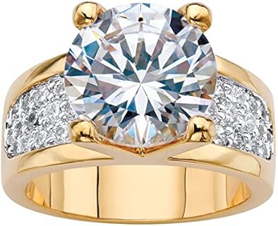 PalmBeach Jewelry Patlinum-Plated or 14K Yellow Gold Plated Round Cubic Zirconia Bridge Engagement Ring
