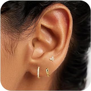 Stud Earrings for Women Dainty Gold Earrings Set for Multiple Piercing Gold Earrings for Women Trendy Hypoallergenic Gold Hoop Earrings Flat Back Earrings 14k Gold Plated Earrings Set for Women Gift for Her