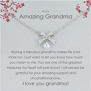 Sentimental Grandma Pendant Necklace with Box Chain, Featuring Rhinestone Silver Bow Knot & Pearl, Ideal Birthday or Mother's Day Gift