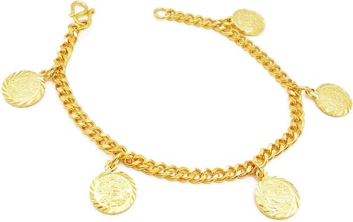 Coins Bracelets Bangle 18k 22k 23k 24k Thai Baht Yellow Gold Plated Jewelry Women For Her Costume Jewelry 6.5 Inch