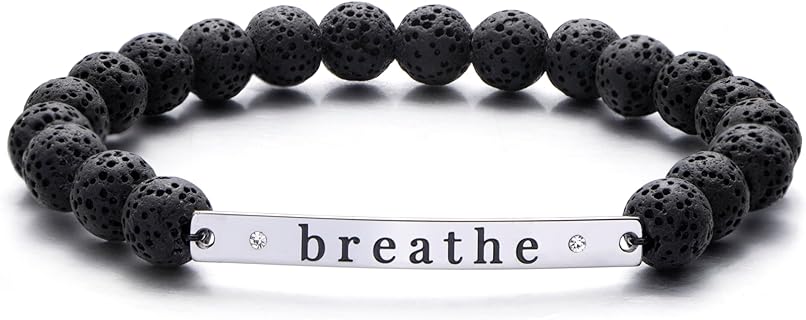 Est&Co Stainless Steel Cord and Bead Chain Anxiety Bead Bracelet with Healing Lava Stones for Women, Soothing Design