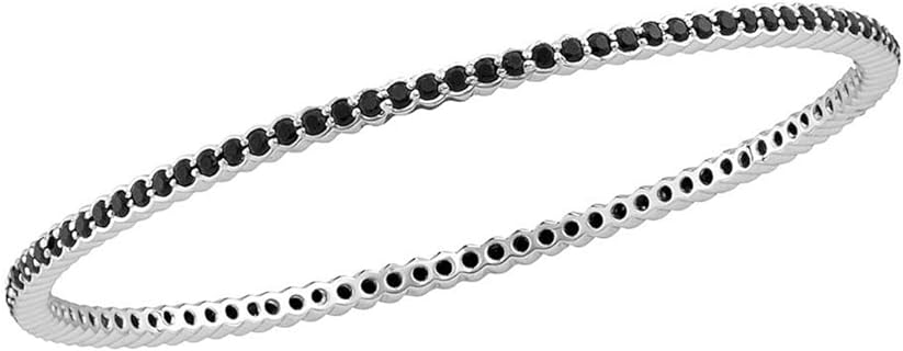 Dazzlingrock Collection 3 Carat (ctw) White Gold Round Black Sapphire Single Row Bangle Bracelet 3.00 CT, 18K White Gold
