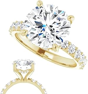 18K Gold 3 CT Round Cut VVS1 Simulated Diamond Engagement Ring for Women Bridal Ring Set Diamond Wedding Rings for Gifts Anniversary Promise Her Yellow Gold