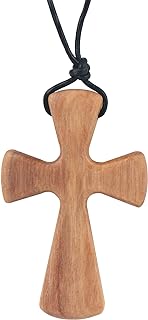 Natural Wood Cross Pendant Necklace Hand Carved Wooden Cross Necklace For Men Women