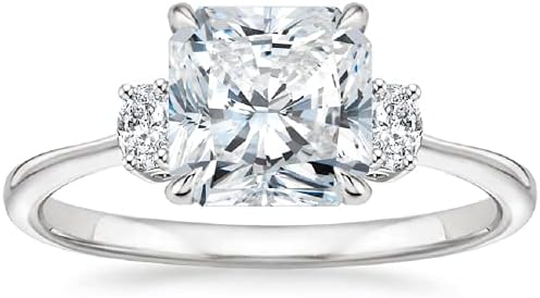 3.00 CT Radiant Cut Moissanite Engagement Ring Wedding Bridal Ring Set, Diamond Ring, Anniversary Solitaire 4 Prong Accented Promise Vintage Antique Silver Ring for Her