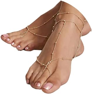 Spring Ring Clasp Anklet Foot Jewelry with Rope Chain for Women and Girls - Aularso 2PCS Alloy Layered Anklet with Pearl Design