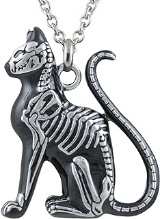 Controse Stainless Steel Cat Skeleton Pendant Necklace with Cat Chain