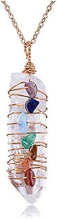 Jovivi Crystal Necklace Wire Wrapped Irregular Natural 7 Chakra Chipped Gemstone Healing Stones Necklace Clear Quartz Point Pendant Necklace for Women Men