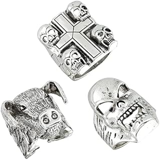 Dark Aesthetic Eddie Munson Skull Engagement Rings Set - Zinc Goth Rock Punk-Horror Style with Hog, Cross, and Eagle Claw Designs - Adjustable Size for Men and Women