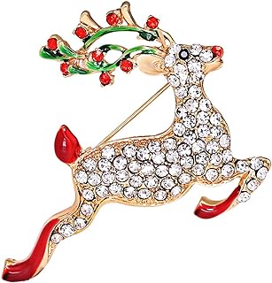 Pin Clasp Reindeer Brooch with Crystal Decor, Great Holiday Accessory for Women and Girls Featuring Festive Christmas Tree and Jingle Bell Design