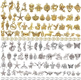 LET'S BEADING Jewelry Making Charms Pendants with Open Jump Ring for Bracelet Necklace Earing Jewelry Making DIY Craft Supplies Christmas Holiday Decoration (200pcs, Silver &Gold)