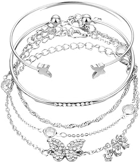 Fuqimanman2020 Bohemian 5pcs Butterfly Crystal Bangle Set Butterfly Open Bracelet for Women Girls
