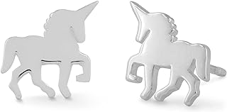 Push Back Sterling Silver Unicorn Stud Earrings by Boma Jewelry, Designed with Genuine Silver for Women - Whimsical Design