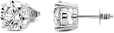 14K White Gold Solitaire Lab Diamond Stud Earrings for Women with Push Back, Classic Round Design