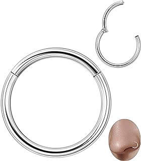 Vegolita Stainless Steel Hinged Nose Ring Hoop 14/16/18/20G Versatile for Septum, Cartilage, Helix, Tragus, Rook, Conch Piercings for Men & Women - Available in Various Colors