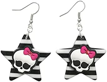 Acrylic Skeleton Star Earrings Colorful Striped Pentagram Skeleton Dangle Drop Earrings Personality Halloween Skeleton Head Butterfly Pentagram Earrings for Women Teen Girls