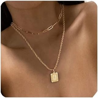 Yooblue Gold Layered Initial Necklaces for Women, 14K Gold Plated Initial Pendant Necklaces Paperclip Link Rope Chain Necklaces for Women Teen Girl Jewelry Gifts