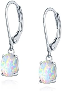 Lever Back Opal Dangle Earrings - Platinum Plated Brass Earrings - Created Opal for Women - Dangle Design