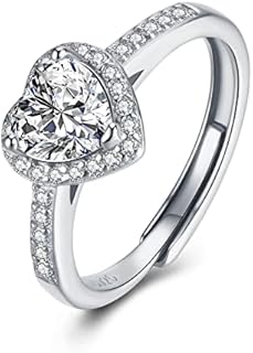 Exquisite Heart Shaped 1 Carat Moissanite Engagement Ring in Sterling Silver for Women, Handcrafted Halo Solitaire Design, Adjustable Ring Size