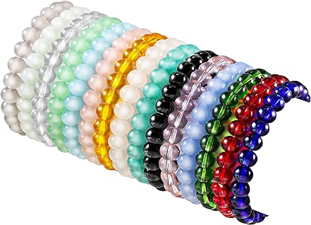 PIPITREE Crystal Beaded Stretch Bracelet Set with Rope Chain for Women, Multicolor Round Beads Design on Stainless Steel