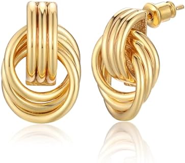 Gold Knot Drop Dangle Earrings for Women Geometric Hoop Earrings Trendy Jewelry Gift for Girls