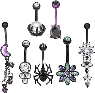 Gothic Belly Rings for Women - WASOLIE 14G Stainless Steel Body Piercing Jewelry with Durable Sandstone Gems in Diverse Styles