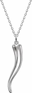 Sterling Silver 36.6x8.7 mm Italian Horn Pendant 16-18' Necklace Gift for Women