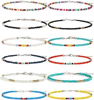 12-Piece Alloy and Bead African Anklets Set for Women with Lobster Claw Clasp and Rope/Bead Chain Design - Versatile Boho and Ethnic Beach-Inspired Summer Accessories
