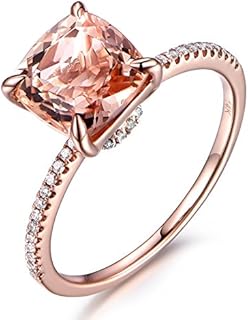 Morganite Engagement Ring,8mm Cushion Cut Stone,Solid 14K Rose Gold,Anniversary,Propose Ring