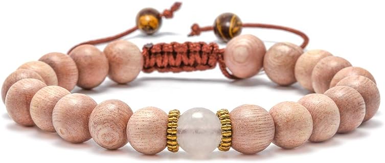 M MOOHAM Wooden Bead Bracelets - Adjustable Beads Bracelet Men Women Adjustable Semi-Precious Agate Stone Bracelet Bangle Christmas Gifts for Men