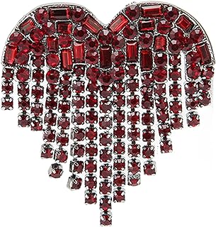 Heart Shaped Brooch, Shiny Red Alloy Rhinestones Brooch Pin Jewelry Trassel Heart Shaped Brooch for Dancing Party Dating Women Corsage Clothing Accessories