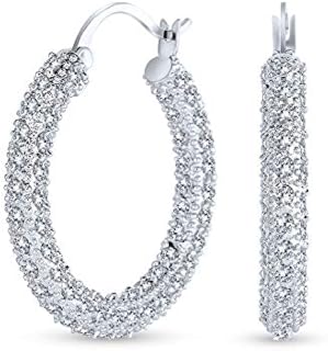 Wedding Modern Bridal Clear Cubic Zirconia Multi Color AAA CZ Baguettes Statement Large Pearl CZ Inside Out Hoop Earrings For Women Rose Yellow Gold Silver Plated Clear Or Multi Color 1.25" Diameter