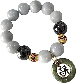 Heavens Tvcz Women's Jade Bangle Bracelet with Bead Chain and Lucky Money Pendant, Gold-Plated Copper