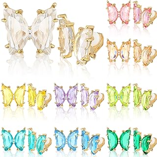 9 Pairs of Dazzling Alloy Butterfly Clip-On Earrings with Rhinestones for Young Girls - Piercing-Free & Ideal for Any Occasion