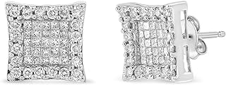 14K White Gold 1.00 Cttw Princess And Round-Cut Diamond Square Stud Earrings (G-H Color, SI1-SI2 Clarity)