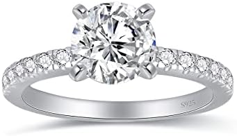 Moissanite Engagement Rings for Women, Promise Ring 925 Sterling Silver 18K White Gold Plated D Color VVS1 Lab Created Diamond Wedding Rings for Wife Mom