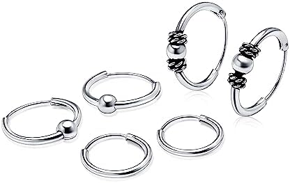 925 Sterling Silver Endless Hoop Earrings Set with Bali Bead Rope Twist Design - Hoops & Loops, 3 Pairs